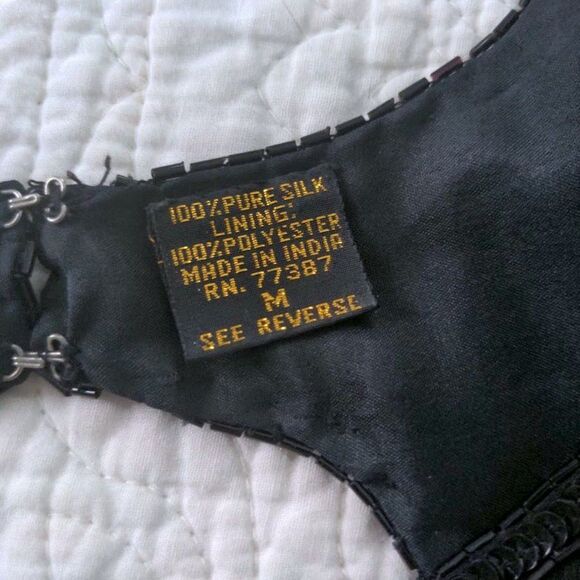 Vintage 1980s Beaded Dress Mark & John by Sam 100% Silk Black Cocktail Medium - Picture 10 of 13